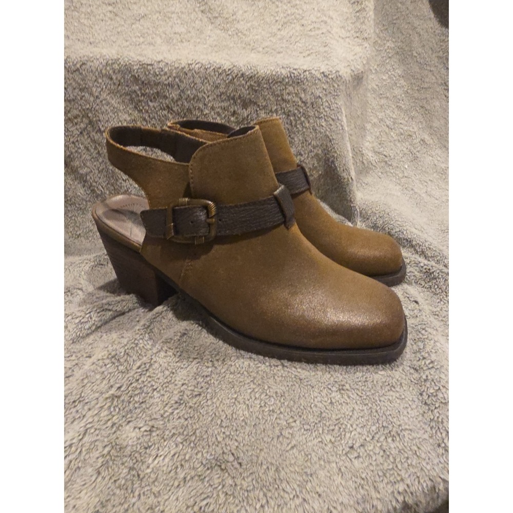 OTBT Brown Leather Womens Size 8.5 Des Peres Booties Buckle‎ 3" Heel